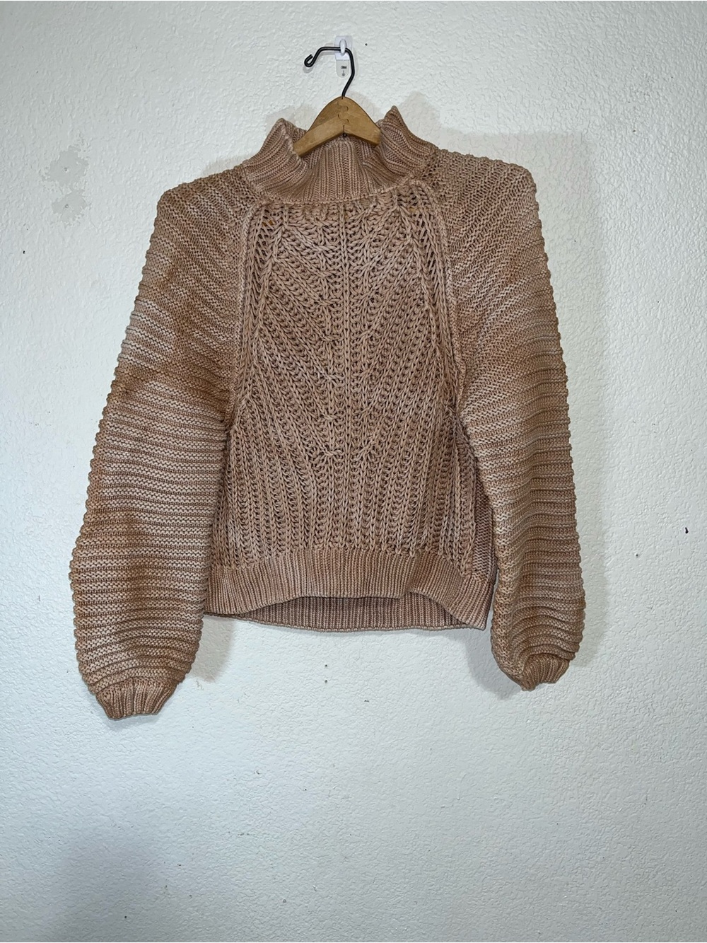 Free People Taupe Cable-Knit Turtleneck Sweater